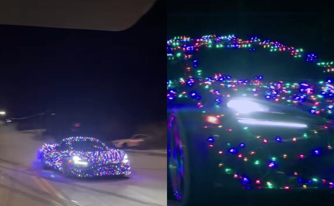 Un McLaren festivo; hace drift cubierto con luces de Navidad