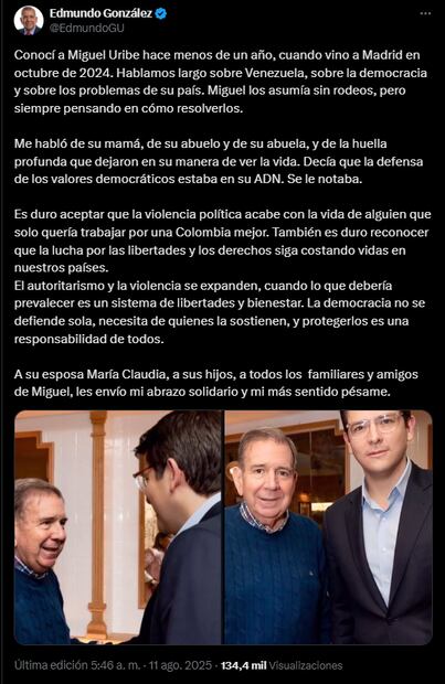 Edmundo González Urrutia a través de su cuenta oficial de X. Foto: captura de pantalla