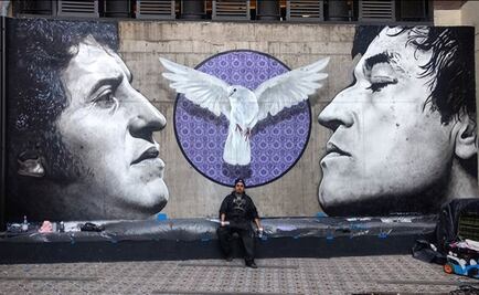 Artista urbano realiza mural de Víctor Jara y Jorge González