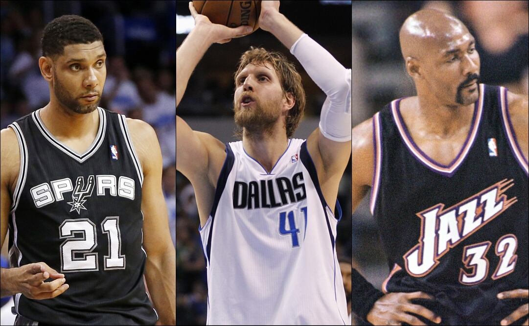 Duncan, Nowitzki y Malone. Foto: Especial