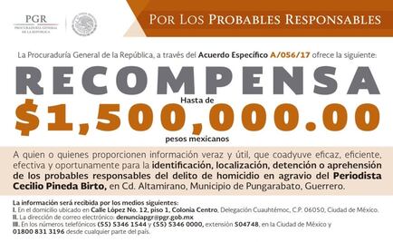 PGR ofrece 1.5 mdp por homicidas del periodista Cecilio Pineda