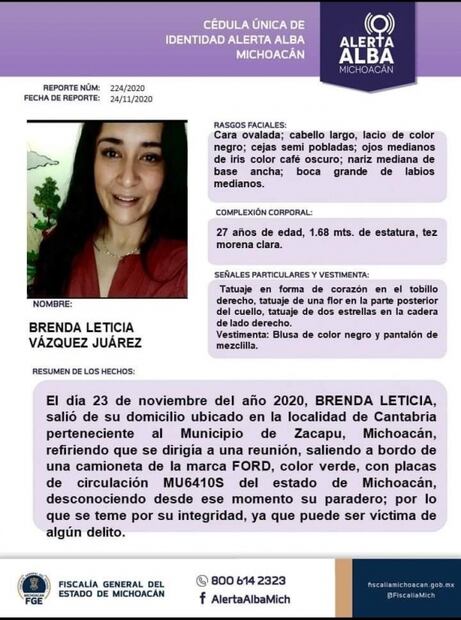 Detienen a sujeto por la desaparición de su expareja Brenda Leticia "V" en Michoacán 