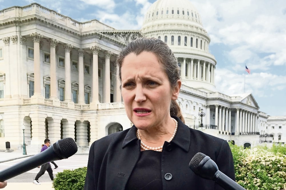 La ministra de Asuntos Exteriores de Canadá, Chrystia Freeland, ofreció declaraciones a la salida de su reunión con congresistas estadounidenses (DAVID LJUNGGREN. REUTERS)
