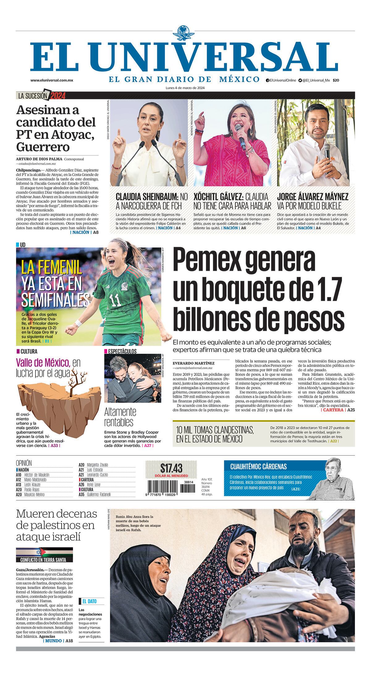 Portada impresa 04 de marzo del 2024