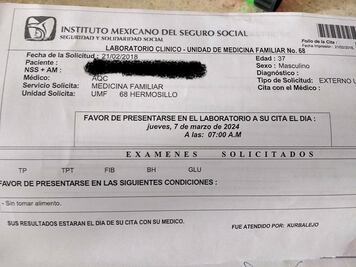 IMSS expide receta para análisis el año 2024