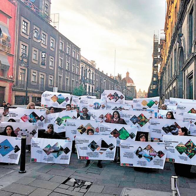 Los manifestantes del Cinvestav, ayer afuera de Palacio Nacional. CORTESÍA CINVESTAV