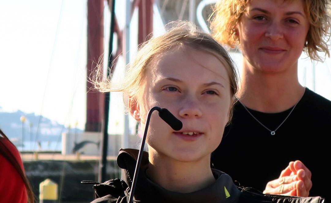 Greta Thunberg en un breve mensaje pronunciado a su llegada a Lisboa (Foto: EFE)