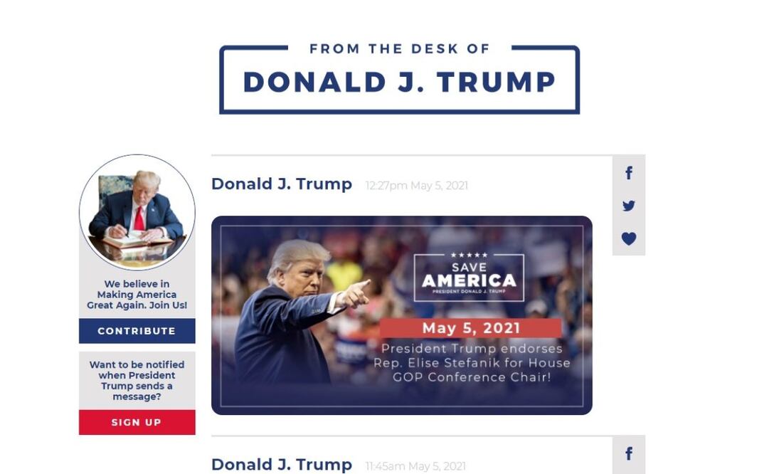 Está alojada dentro de la página de Trump. 