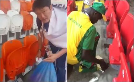 Aficionados de Japón y Senegal recogen basura en Rusia