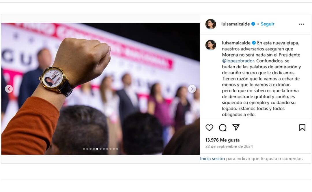 Fotografía del reloj con la imagen de la presidenta nacional de Morena. Foto: captura de pantalla tomada del perfil de Instagram de Luisa María Alcalde