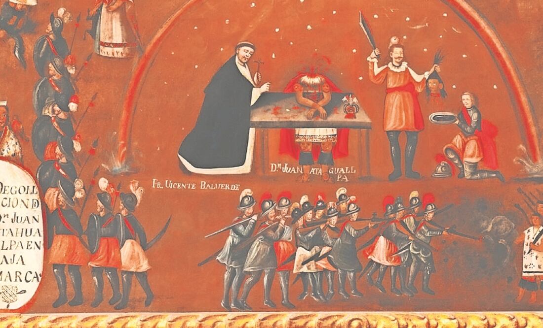 Reproducción parcial de la "Muerte de Atahuilpa". Cuadro colonial que se encuentra en el Museo del Inka en el Cusco, de autor desconocido. Foto: Yutaka Yoshii