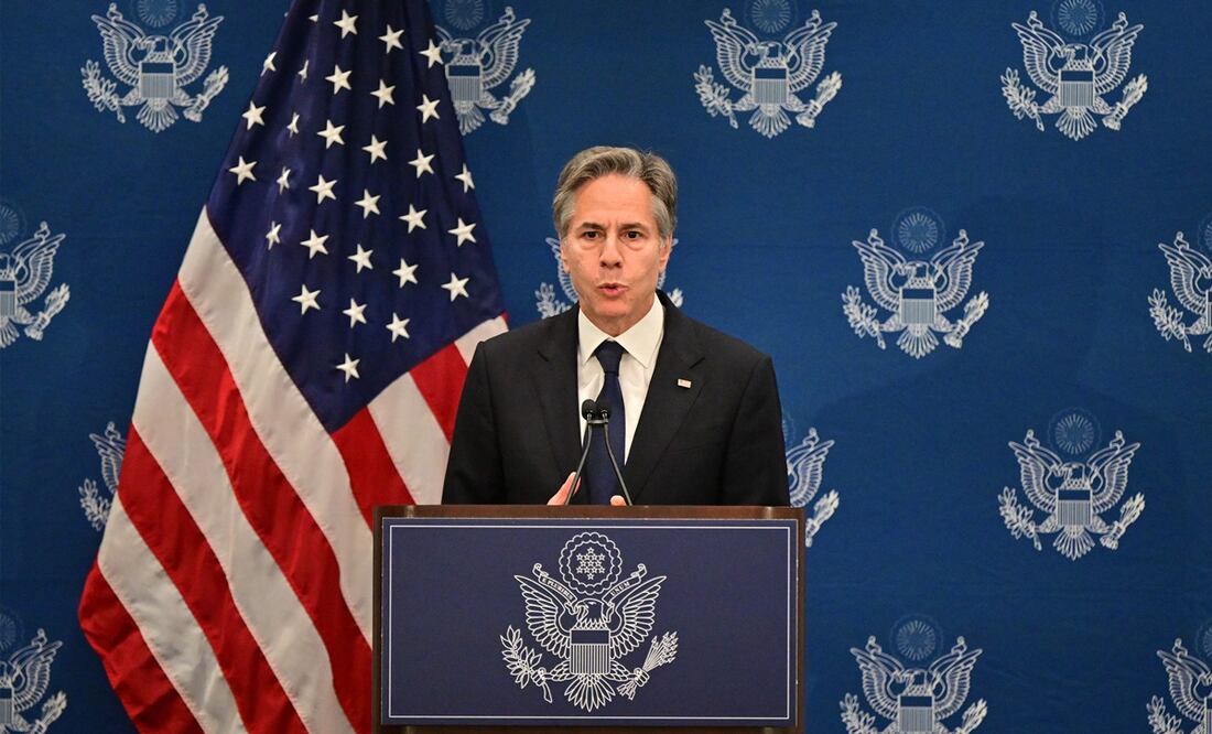El secretario estadounidense de Estado, Antony Blinken, durante la presentación del Memorando Presidencial. Foto: AFP