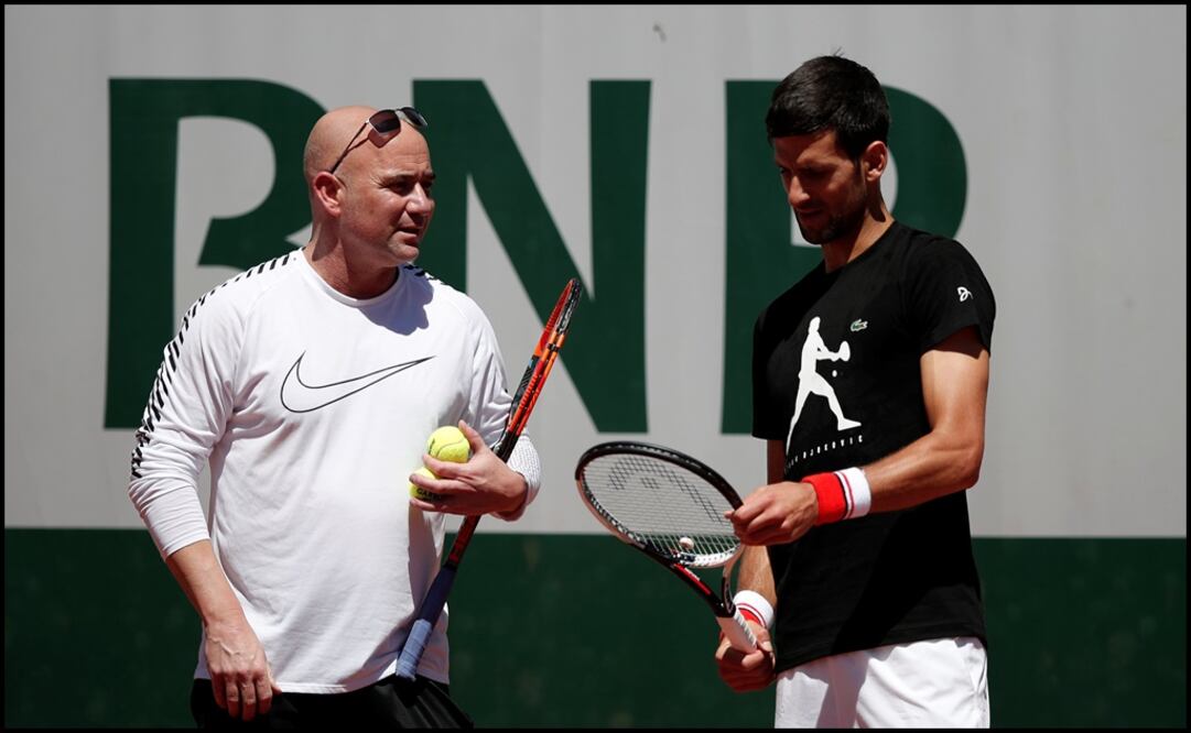 Andre y Novak en su primer entrenamiento oficial en Roland Garros. Reuters