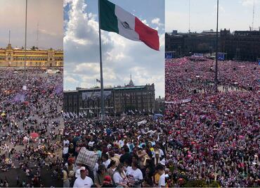 En mitin de AMLO izan bandera en el Zócalo a comparación del 8M y marcha en defensa del INE