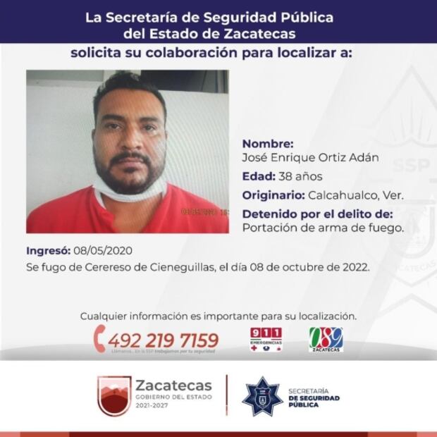 Emiten fichas de búsqueda de los 7 reos que se fugaron del penal de Cieneguillas en Zacatecas