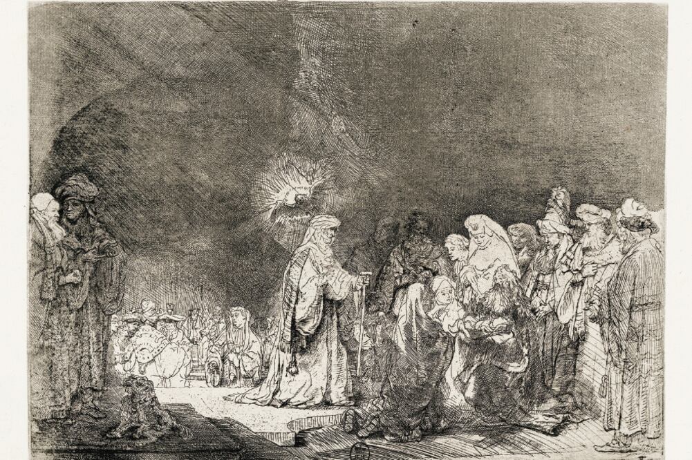“Presentación de Jesús en el templo”, este es uno de los 46 grabados de Rembrandt von Rjin puestos en línea en el Google Cultural Institute (IMÁGENES CORTESÍA DE LA BIBLIOTECA HISTÓRICA JOSÉ MARÍA LAFRAGUA (BUAP))