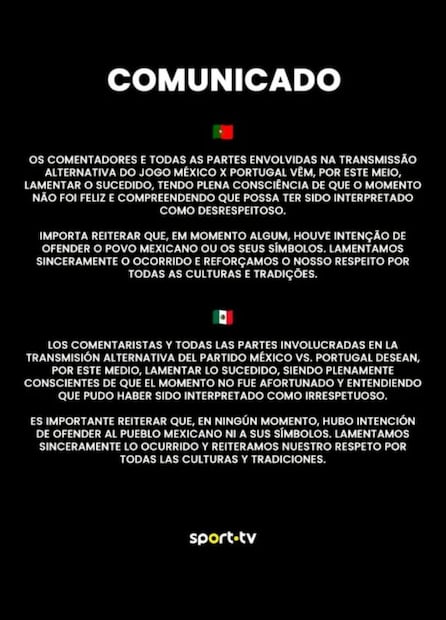 El comunicado de Sport TV y sus disculpas a México
