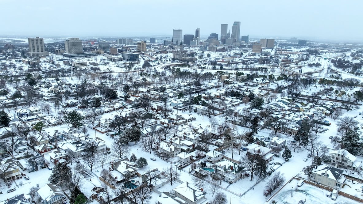 Vista aérea de la tormenta invernal en Tulsa, Oklahoma. Foto: AP