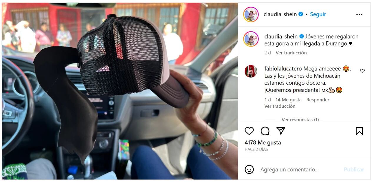 Claudia Sheinbaum muestra gorra creada por sus simpatizantes. Foto: Instagram