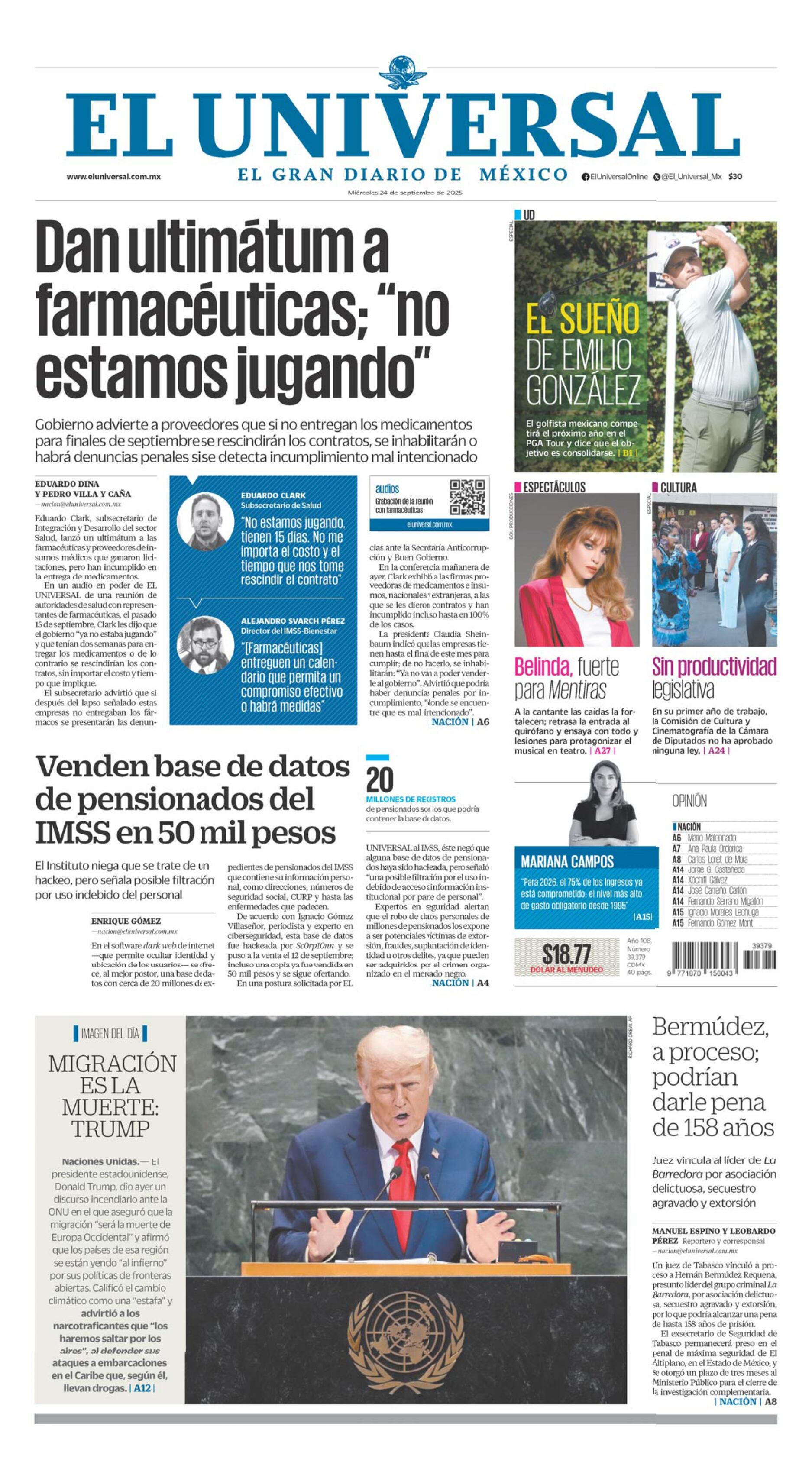 Portada impresa del 24 de septiembre de 2025