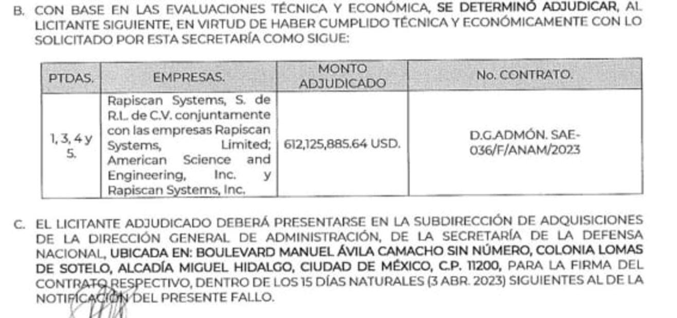Sedena adjudica a empresa de EU contrato por 612 mdd para reforzar rayos X en aduanas