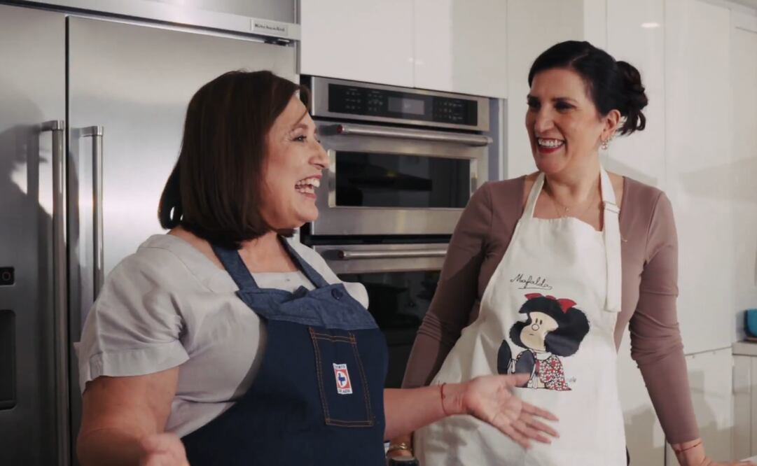 Xóchitl Gálvez y Kenia López Rabadán cocinando bacalao. Foto: Captura de pantalla
