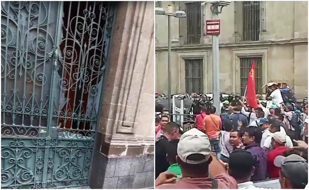 CNTE rompe vidrios de la entrada de AMLO en Palacio Nacional. Foto: Especial