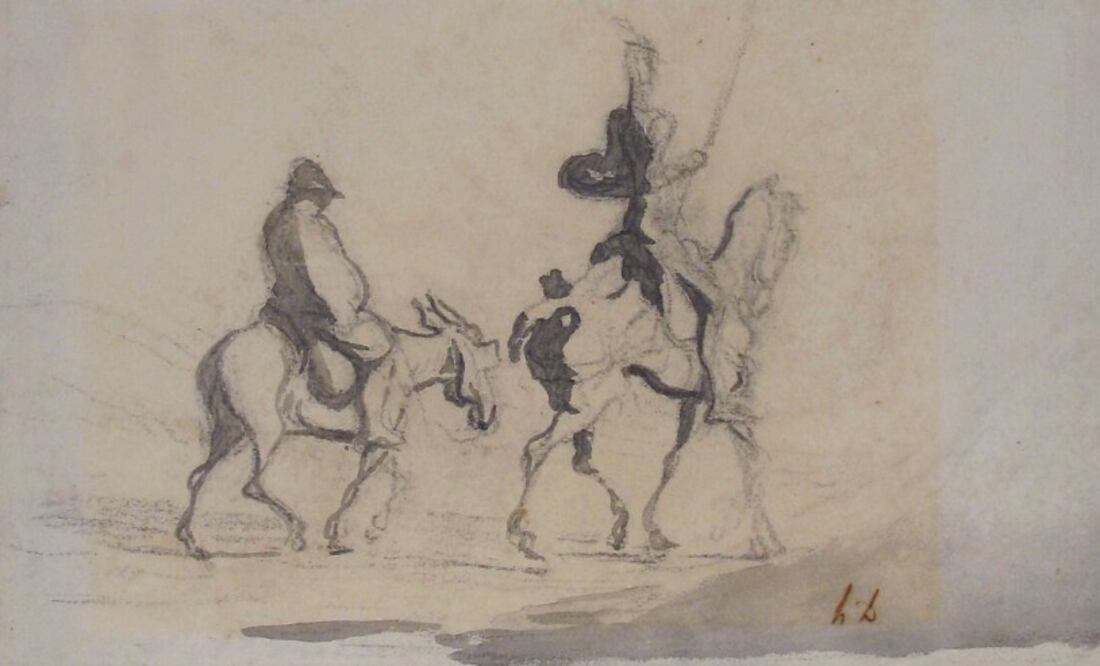 Boceto del Quijote y Sancho, del pintor francés Honoré Daumier. Obra del XIX.