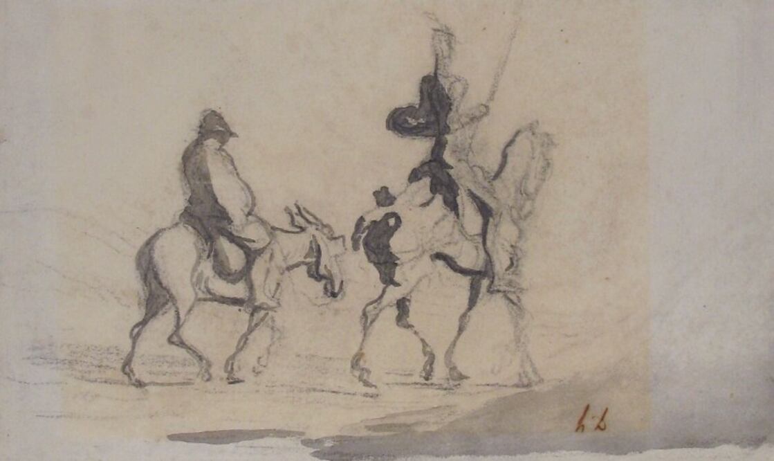 Boceto del Quijote y Sancho, del pintor francés Honoré Daumier. Obra del XIX.