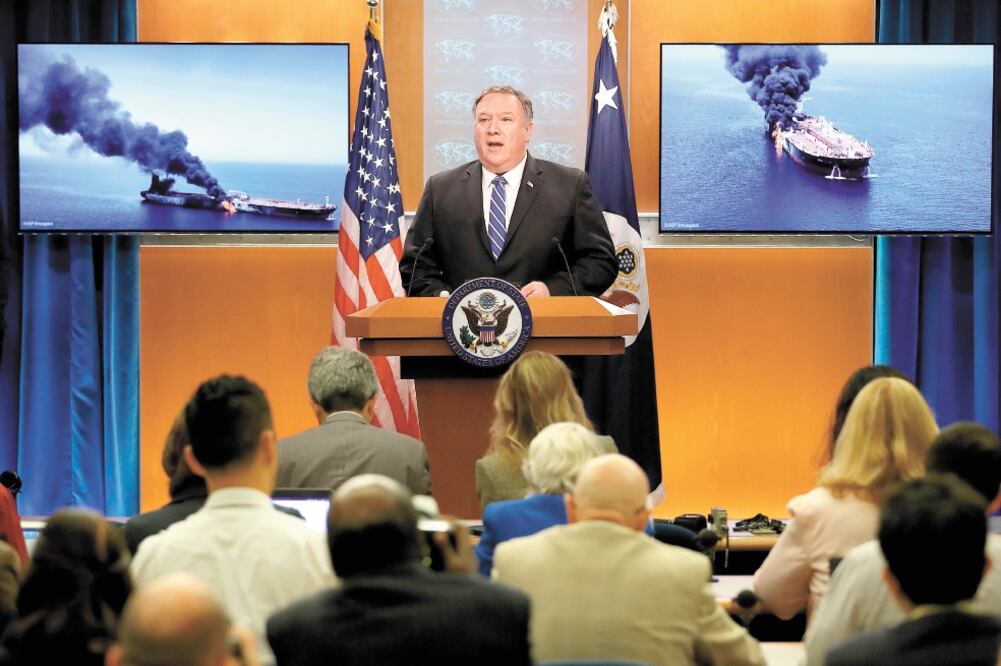 Mike Pompeo, secretario de Estado estadounidense, ayer durante una conferencia de prensa, en Washington. Foto: WIN MCNAMEE. AFP