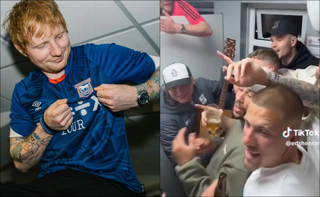 Ed Sheeran festejando con los jugadores del Ipswich Town / Foto: Especiales