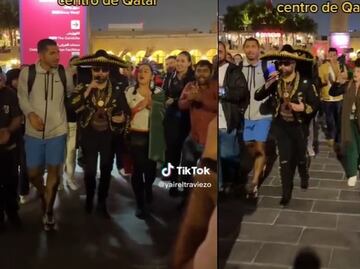 Aficionados mexicanos cantan 'La Guadalupana' y hacen procesión en las calles de Qatar