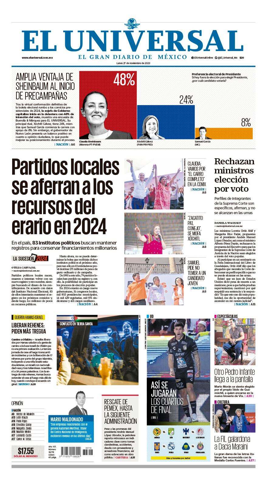 Portada del 27 de noviembre del 2023