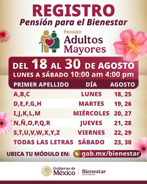 Calendario de Pensión Adultos Mayores. Foto: Tomada de la cuenta de X de @A_MontielR.