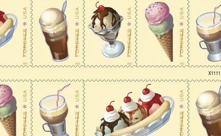 Timbres postales que celebran al banana split