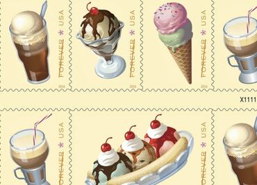 Timbres postales que celebran al banana split