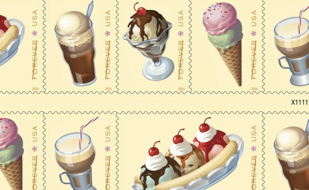 Timbres postales que celebran al banana split
