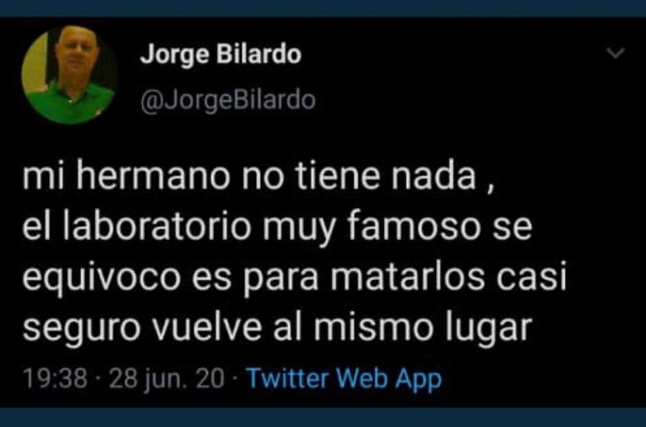 Bilardo sin coronavirus, el laboratorio se equivocó