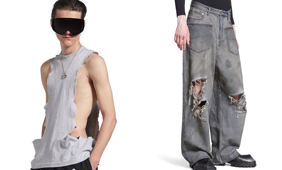 Balenciaga tiene en sus colecciones numerosas prendas rotas o desgastadas. Foto: Balenciaga