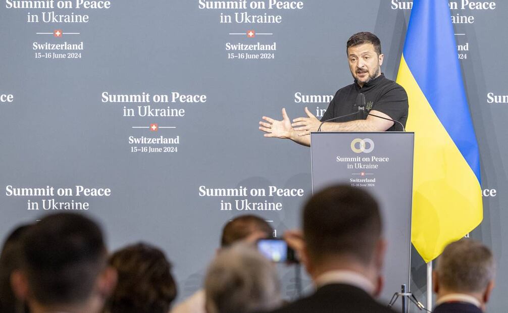 Presidente Volodymyr Zelensky de Ucrania habla durante la conferencia de prensa de clausura de Ucrania en la Cumbre sobre la Paz en Ucrania en Stansstad. Foto: EFE/Archivo