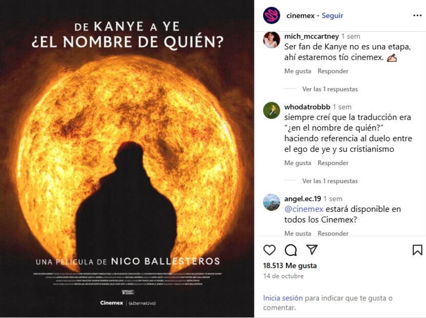 Cinemex estrenará From Kanye to Ye en México este noviembre: todos los detalles del documental. Fuente: Cinemex - Instagram