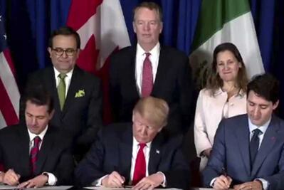 México, Estados Unidos y Canadá firman T-MEC, en el marco del G-20
