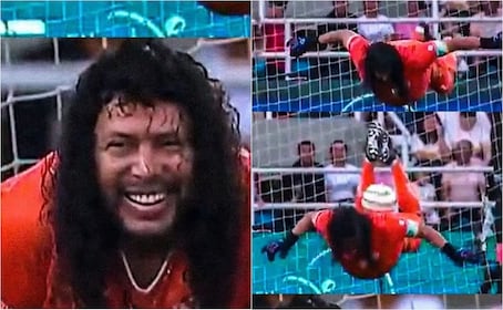 René Higuita replicó la jugada del 'escorpión' en un partido amistoso en Colombia