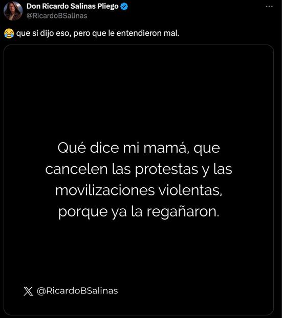 Salinas Pliego reacciona a acusaciones de la secretaria de Seguridad de EU contra Sheinbaum. Foto: Captura de pantalla