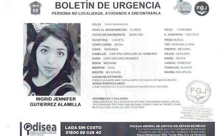 Activan Alerta Odisea por joven desaparecida en Edomex