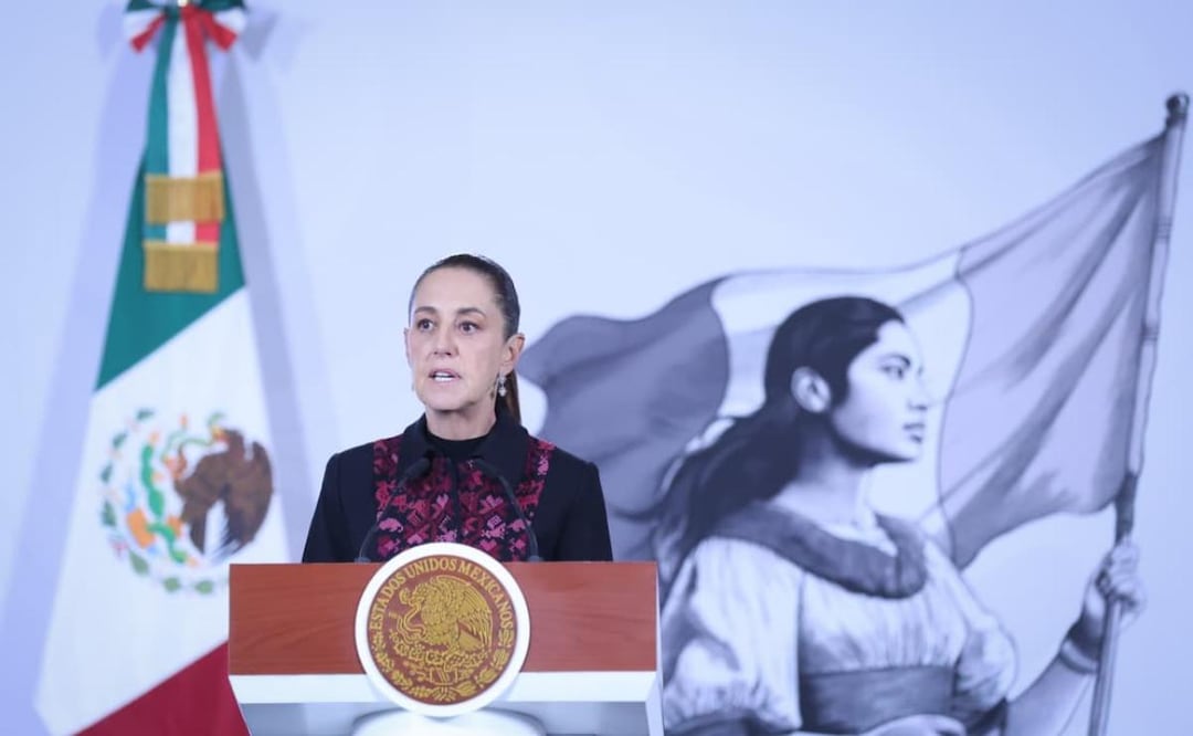 Presidenta Claudia Sheinbaum durante su conferencia de prensa desde Palacio Nacional este 14 de julio del 2026. Foto: Luis Camacho / EL UNIVERSAL