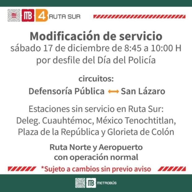 Metrobús modifica horarios y rutas por Desfile del Día del Policía