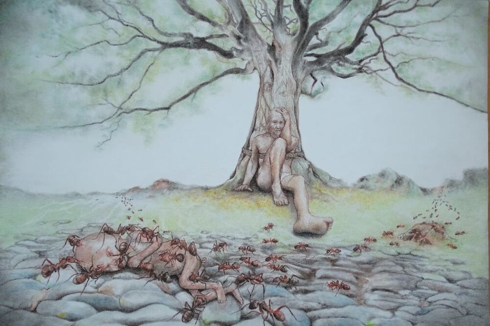 En las creaciones de Gabriel García Márquez destacan las hormigas coloradas, por ello su papel se ha plasmado en el trabajo de Aristóbulo López-Ávila, que contiene 40 ilustraciones de William Yara Vargas. Foto/ CORTESÍA