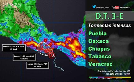 Depresión tropical 3-E tocará tierra en costas de Oaxaca esta tarde