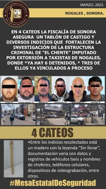 Caen extorsionadores que usaban tabla con leyenda “sin llorar” para golpear a taxistas de Nogales
